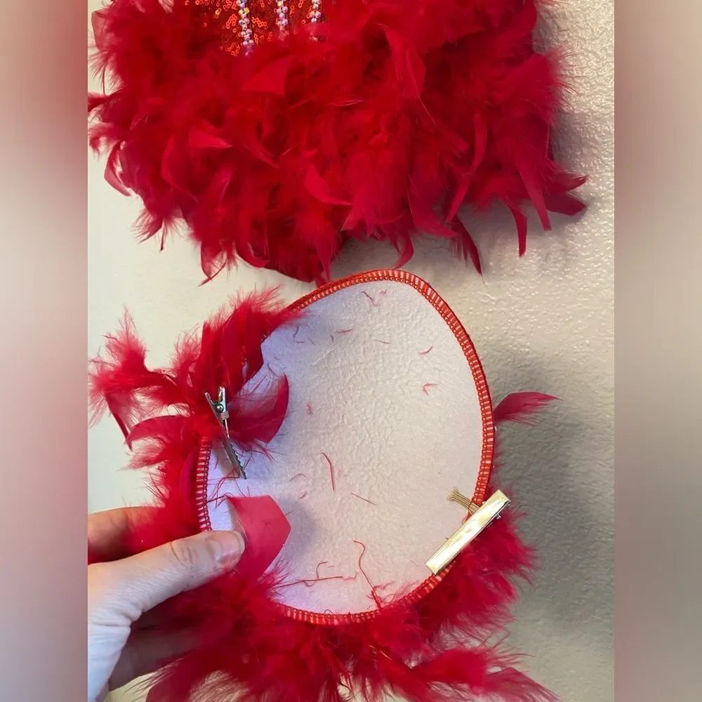 Competition Solo Dance Costume custom red feather sassy jazz MC-Medium child